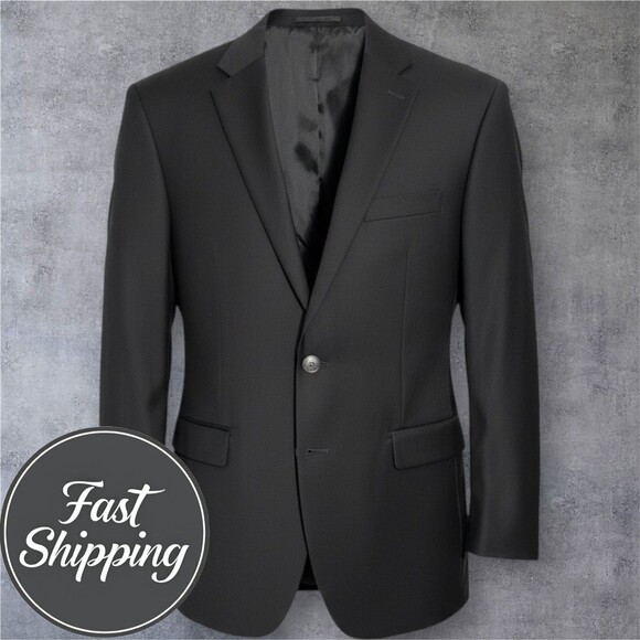 CHAPS Men’s Blazer 44R Black 100% Wool Sport Coat 2 Button Suit Jacket